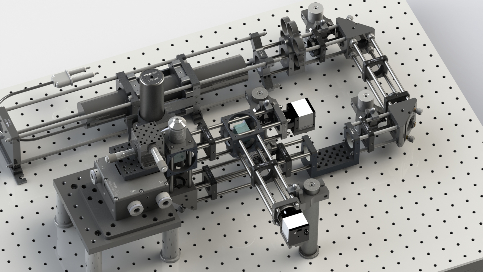 光学実験装置の精密3Dモデリングとレンダリング